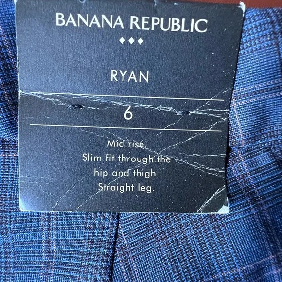 Banana Republic NEW Ryan Women’s Navy Blue Plaid Slim Straight Leg Pants Trouser - Picture 6 of 15
